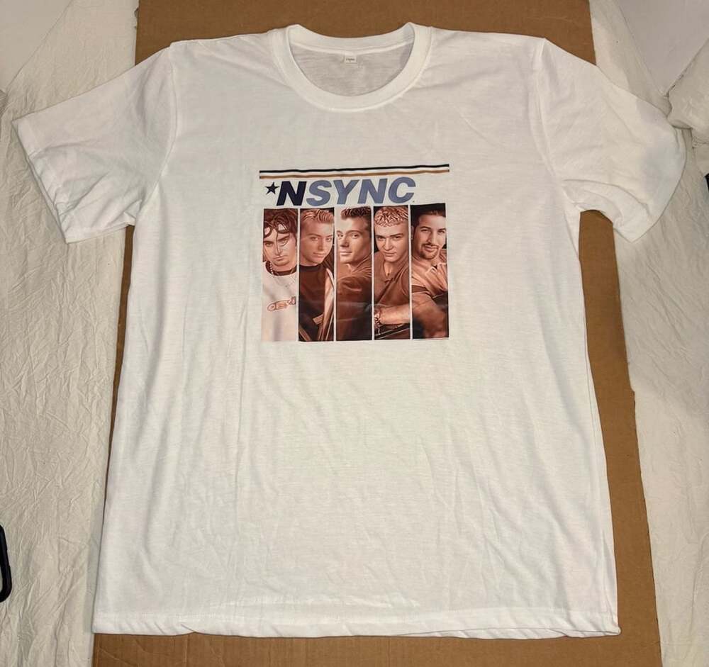 NSYNC Boyband Member Photo Collage Graphic White T-Shirt L NWOT